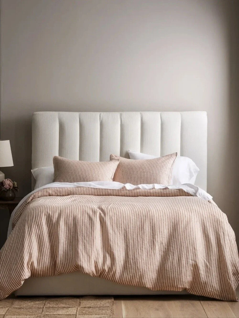 Quince European Linen Duvet Cover Set-Striped Terracotta/White (King/Cal Sized)